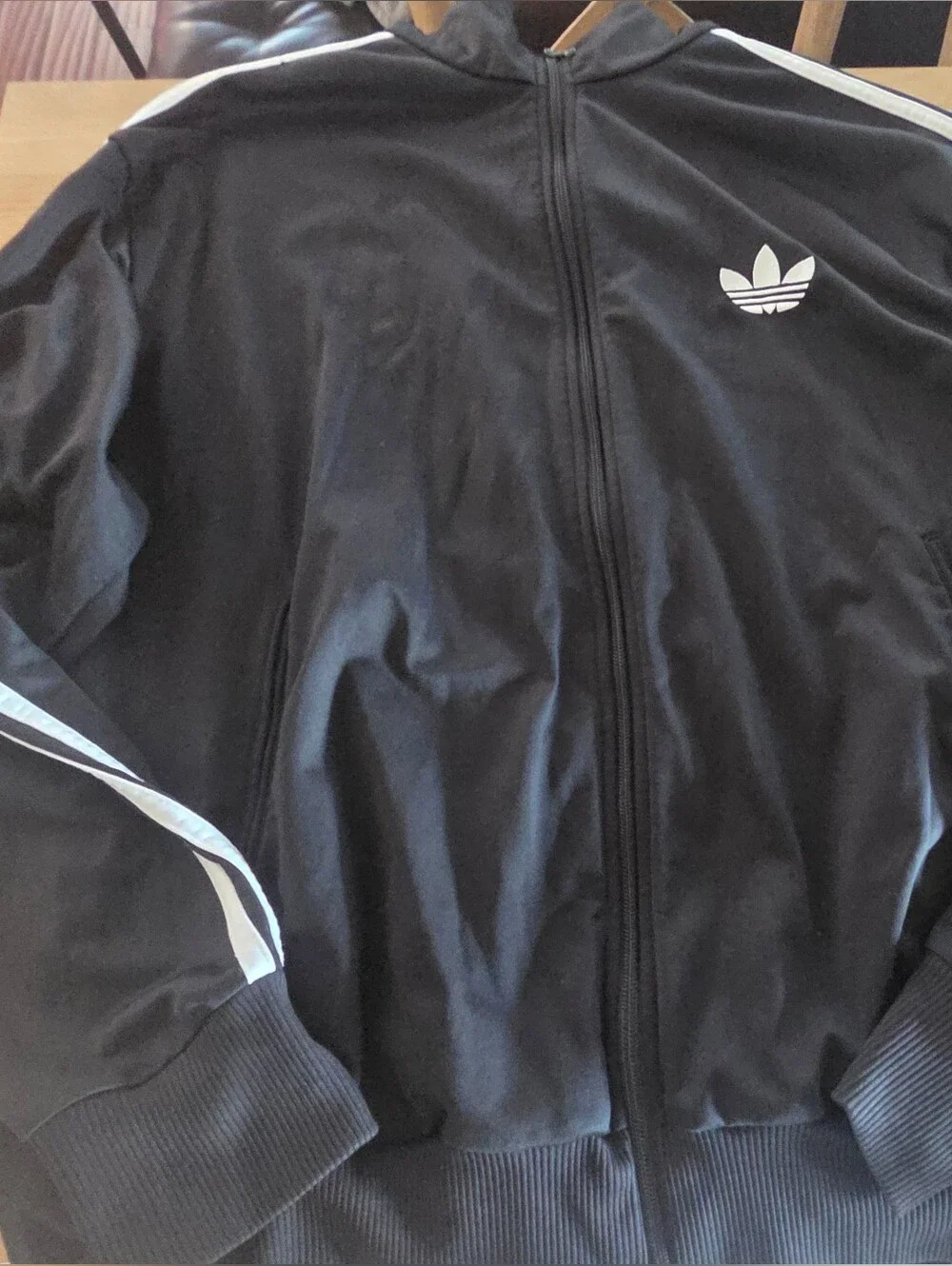 Adidas Men's Black Track Jacket with White Stripes XL EUC